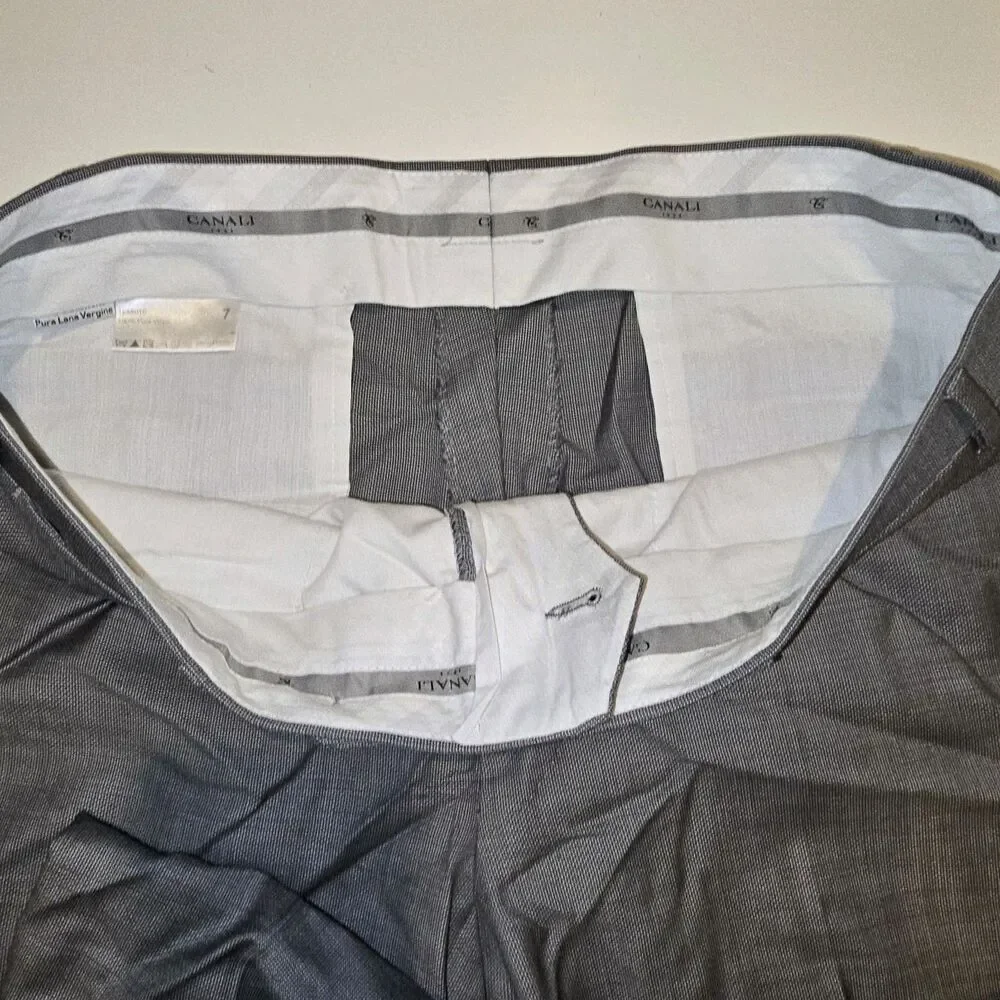 Canali Tessuto Dress Pants Mens 37 Gray Pleated Front 100% Wool Made in Italy